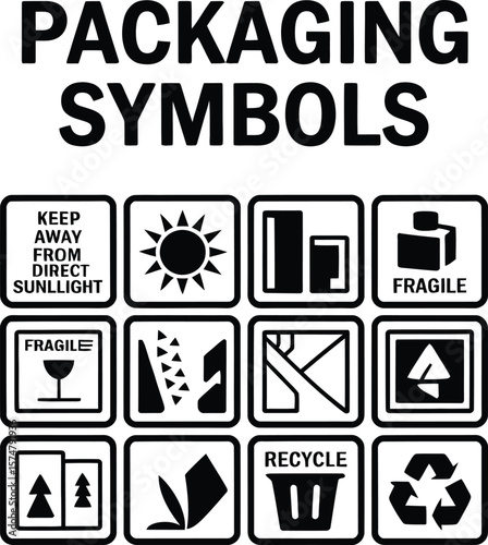 Packaging handling symbols guide: fragile, sunlight, recycle, and other important shipping instructions