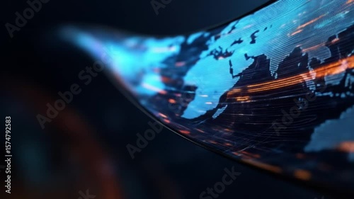 Global network, abstract world map.  Dynamic, glowing lines connecting continents, digital world map