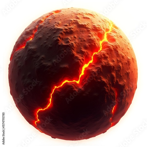 Burning Lava Planet with Fire and Molten Surface Isolated on White or Transparent Background