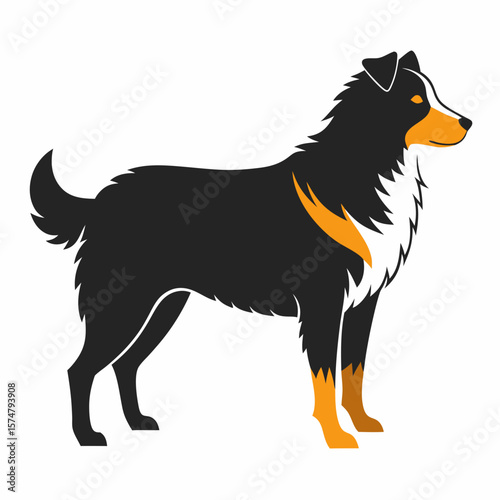 Black and tan dog standing profile illustration on white background animal canine