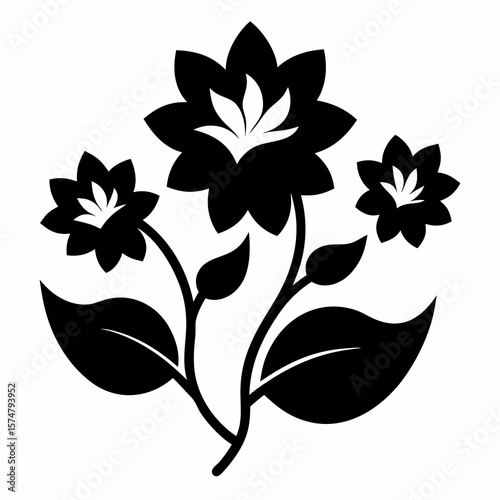 Black floral silhouette with leaves and stems on white background vector