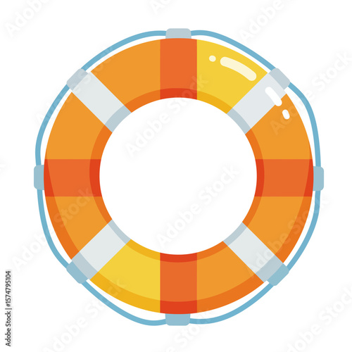 A vivid life buoy, a classic symbol of safety and rescue, floats serenely against the azure backdrop of open water. This image evokes feelings of security, protection.