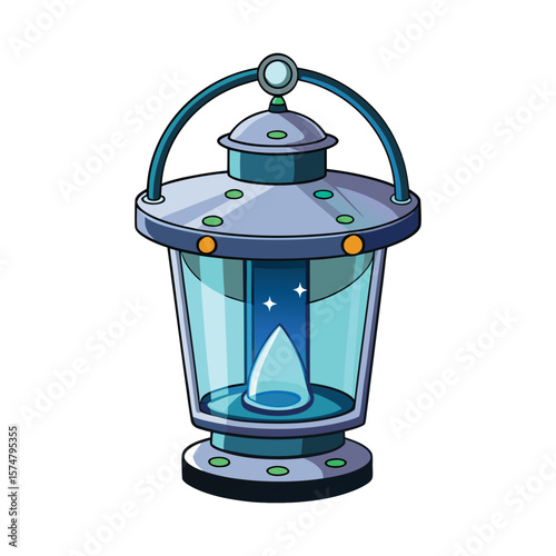 Cartoon Magic Lantern Icon with Blue Glow Fantasy Vector Lamp for Games, Quests, Adventure UI, or Digital Assets