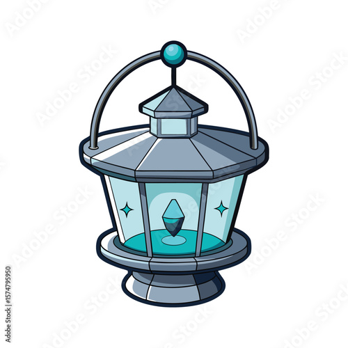 Cartoon Magic Lantern Icon with Blue Glow Fantasy Vector Lamp for Games, Quests, Adventure UI, or Digital Assets