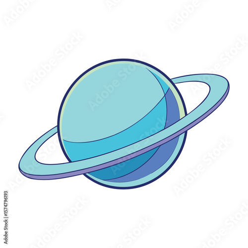 Cartoon Blue Planet with Rings Space Illustration Icon for Science Games, Kids Apps, Galaxy Themes, or Digital Art