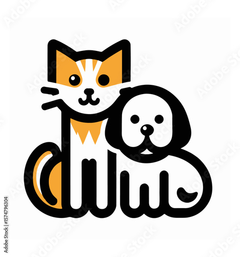Cat and dog logo, icon, vector. AI