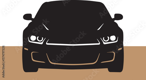 Front view silhouette of a modern black car design with stylish headlights