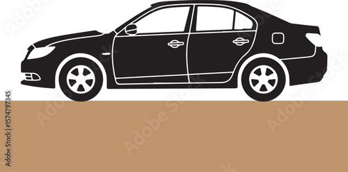 Black sedan car silhouette vector illustration featuring detailed outline design