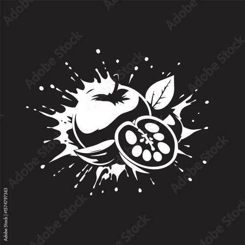 Artistic fruit splash composition vector design concept black and white illustration.