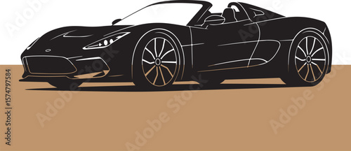 Sleek black convertible sports car illustration depicting luxury speed and design