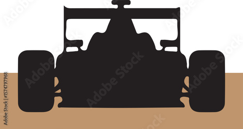 Silhouette of a formula one race car on a light brown and white background
