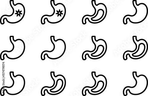 Vector Stomach Icons: Healthy and Unhealthy Outline Set