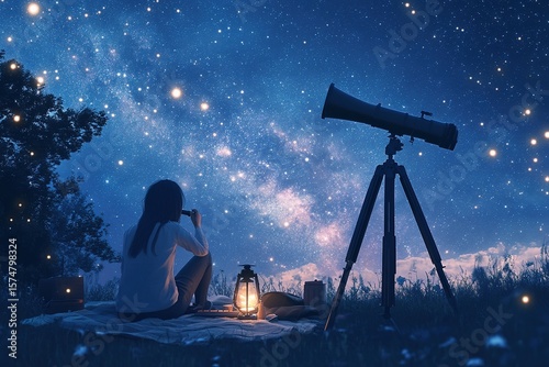 nighttime picnic under the stars with telescope
