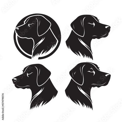 Labrador retriever dog breed black silhouette logo set