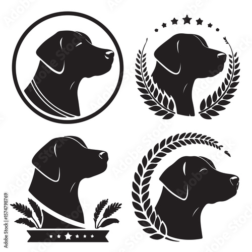 Labrador retriever dog breed black silhouette logo set