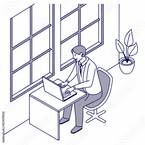 Focused executive typing on laptop at office, ideal for productivity, leadership, or business success promotions.