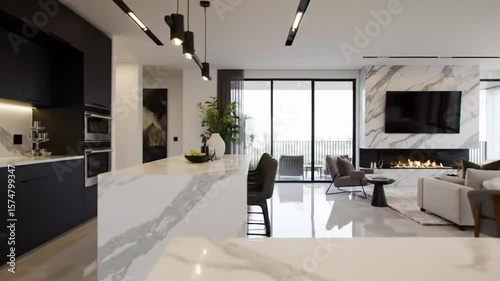 Modern Open Concept Kitchen and Living Room Design Luxury Interior Architecture Visualization