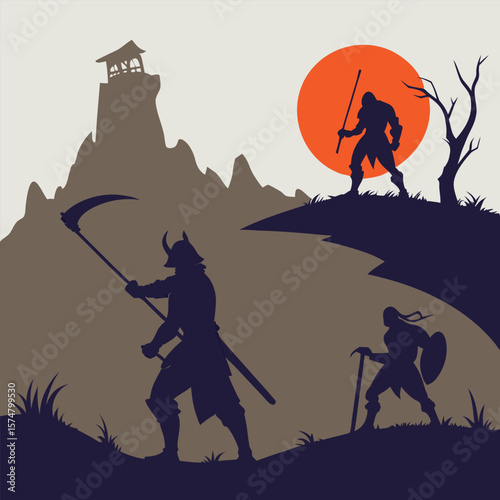 Wild wolf howling at the moon in a dark forest silhouette, a stunning night nature illustration