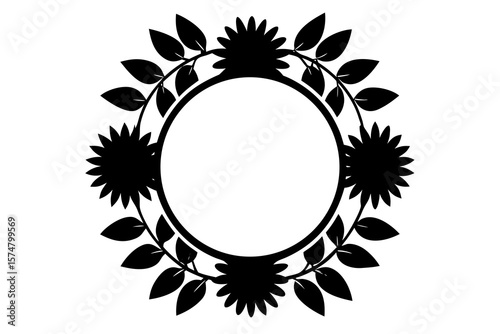 vector silhouette of a sunflower themed round wreath