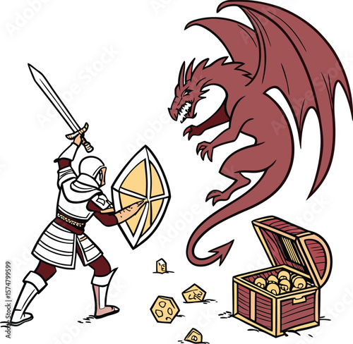 Cartoon vector illustration of a knight character with sword and shield