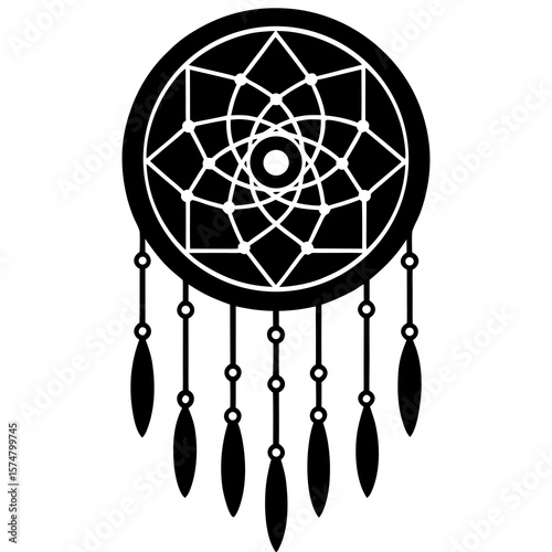 Vector silhouette of a Cyber dreamcatcher filtering digital shadows