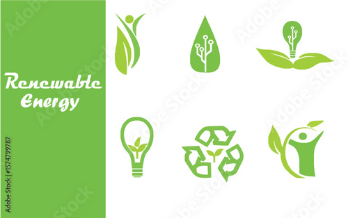 Editable set of nature vector icons depicting renewable energy and eco friendly power