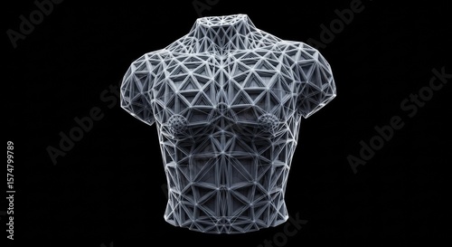 Geometric Torso: Abstract Human Form with Triangular Mesh on Black Background
