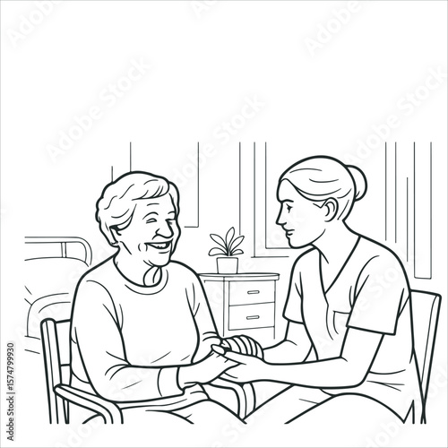 Elderly Woman and Caregiver in Nursing Home