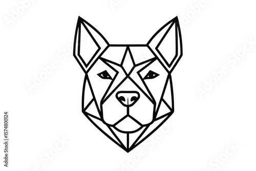 Geometric dog portrait displays bold black outlines constructing a minimalist animal head