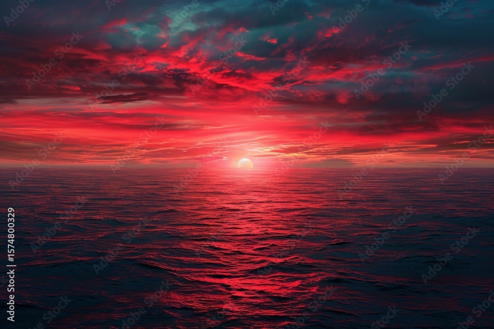 Fototapeta premium Breathtaking sunset over the ocean creating a mesmerizing spectacle of warm colors