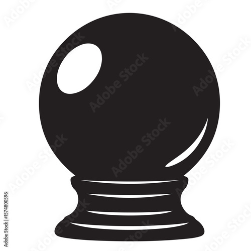 Crystal ball illustration with stand, fortune telling concept in black and white