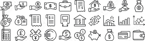 Finance line icon collection money banking symbols outline style financial business vector set
