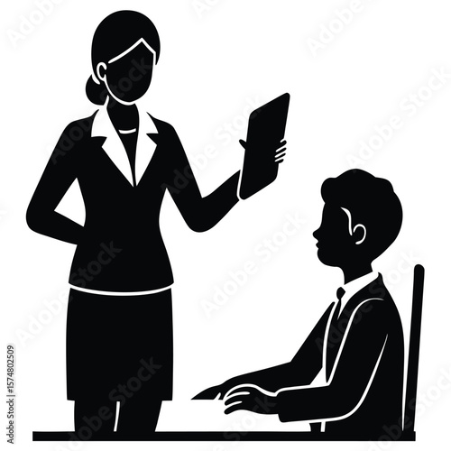 Businesswoman Supporting Child s Education Minimalist Silhouette Illustration for Success and Mentorship