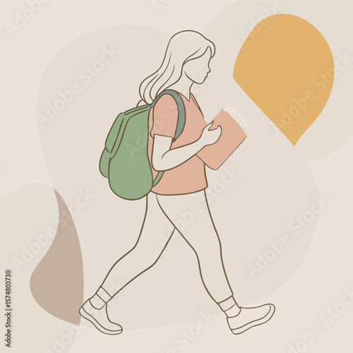 Vector illustration of a young woman walking from left to right