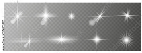 White sparks glitter special light effect. Vector sparkles on transparent background. Christmas abstract pattern. Sparkling magic dust particles.