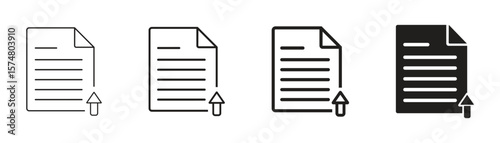 Document icon with upload arrow symbol on background simple graphic file paper