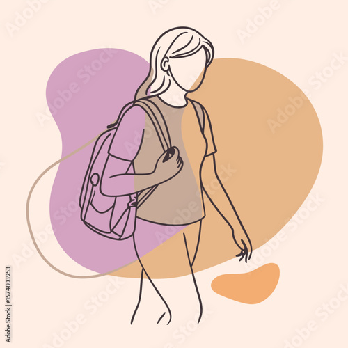 Young Woman Walking Vector Illustration of a Female Figure in Motion