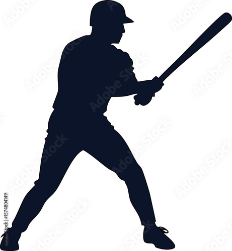 Silhouette of a baseball hitter with a bat, black vector for team branding and icons.