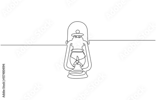 Abstract vintage kerosene lamp or lantern continuous one line art, Camp lamp single line drawing. Old oil lantern continuous one line vector illustration.