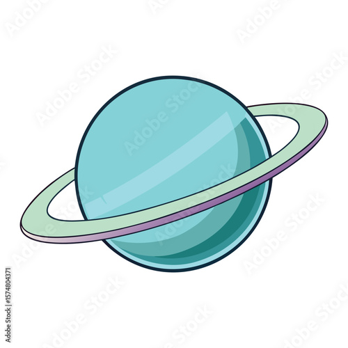 Cartoon Blue Planet with Rings Space Illustration Icon for Science Games, Kids Apps, Galaxy Themes, or Digital Art