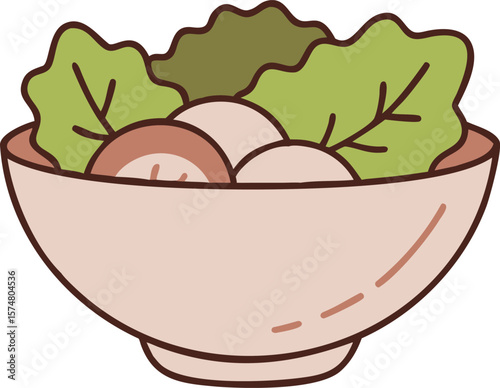 Vibrant cartoon salad bowl with lettuce and mushrooms vector