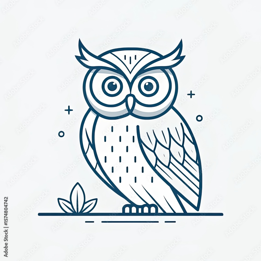 Fototapeta premium mono line owl icon vector with minimal detail