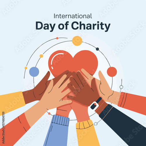 International Day of Charity Celebration Concept with Helping Hands and Heart Symbols