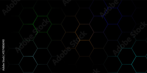 Abstract Dark Background With Glowing Hexagonal Geometric Pattern Design