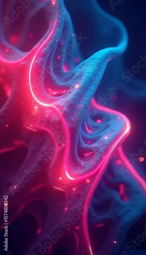 A vibrant abstract background with neon glowing lights and smooth textures creates a futuristic and modern design