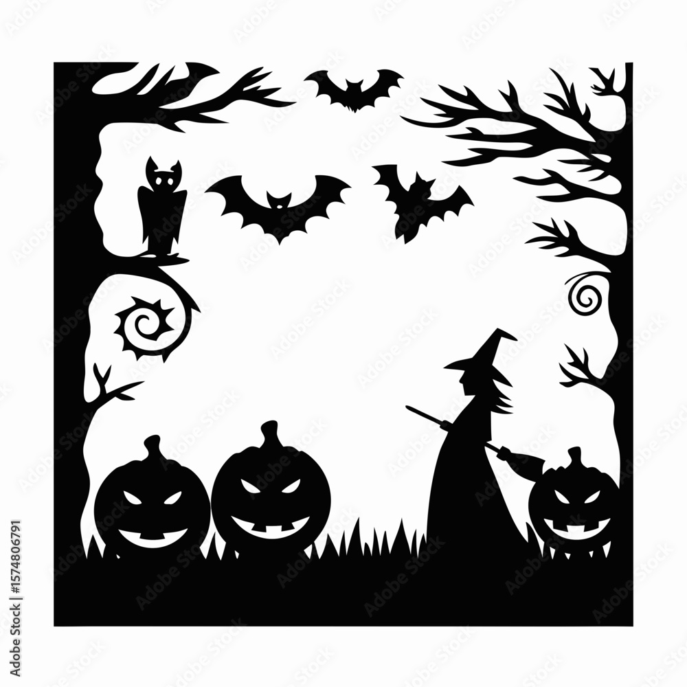 Fototapeta premium Halloween Black Silhouettes Vector Art Collection