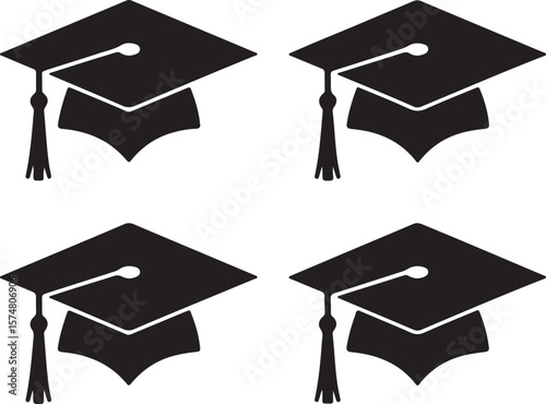 Graduation Caps Four Black Silhouettes for Academic Designs