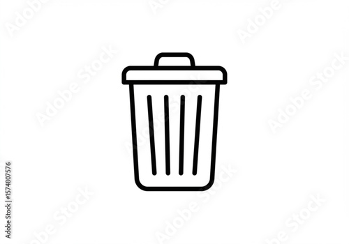 Simple black outline icon of a trash can with a lid on a white background