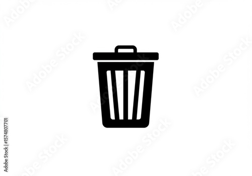 Simple black trash can icon with a lid and handle on a white background