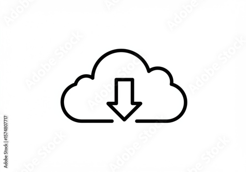 Simple black line icon of a cloud with a download arrow pointing down